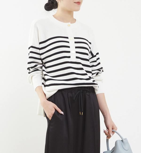 TIARA「ヘンリーネック片畦ニット」|ニット・セーター|ボーダー