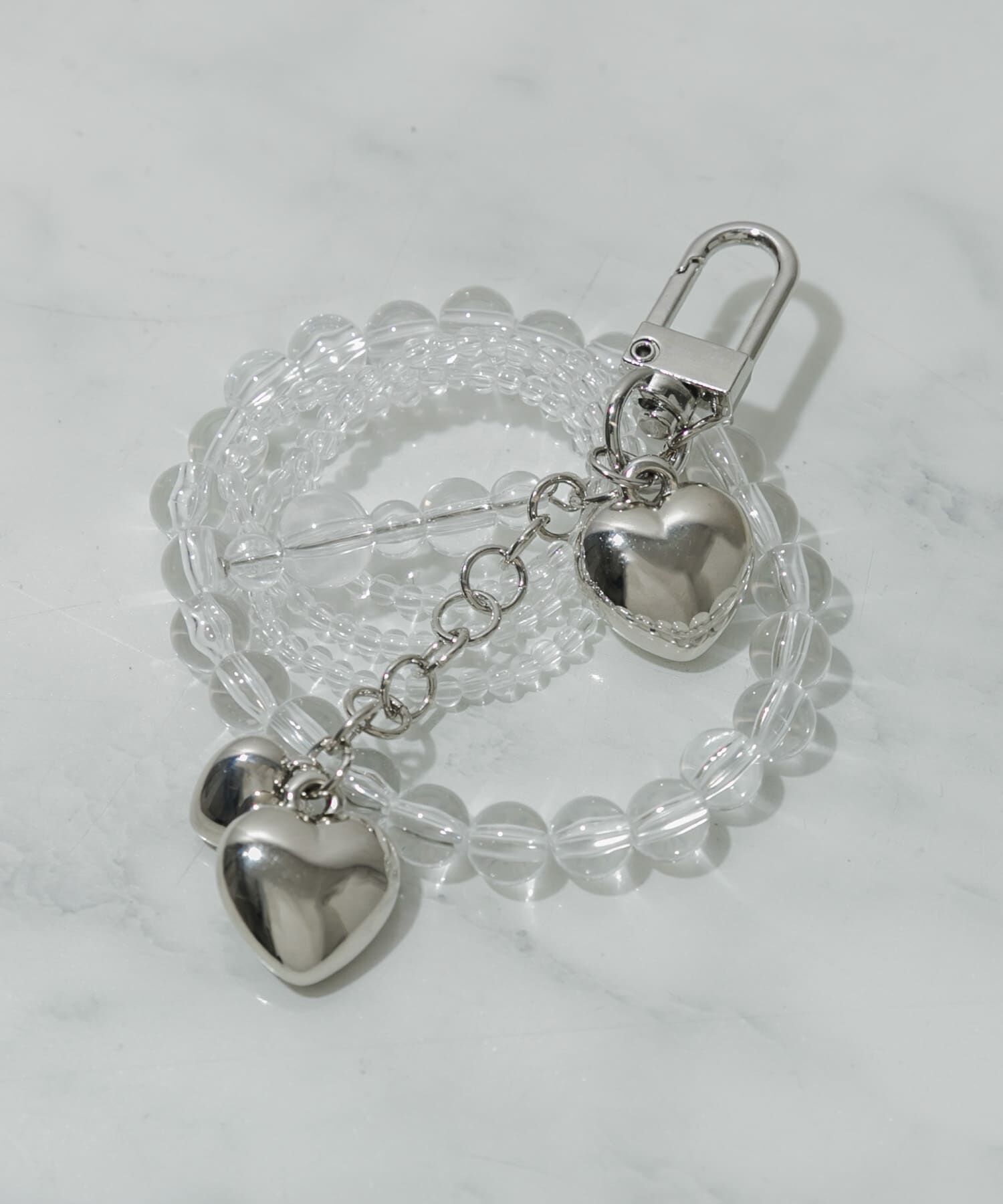 SMELLY「ビーズメタルハートキーチェーン」|チャーム・キーホルダー|クリア