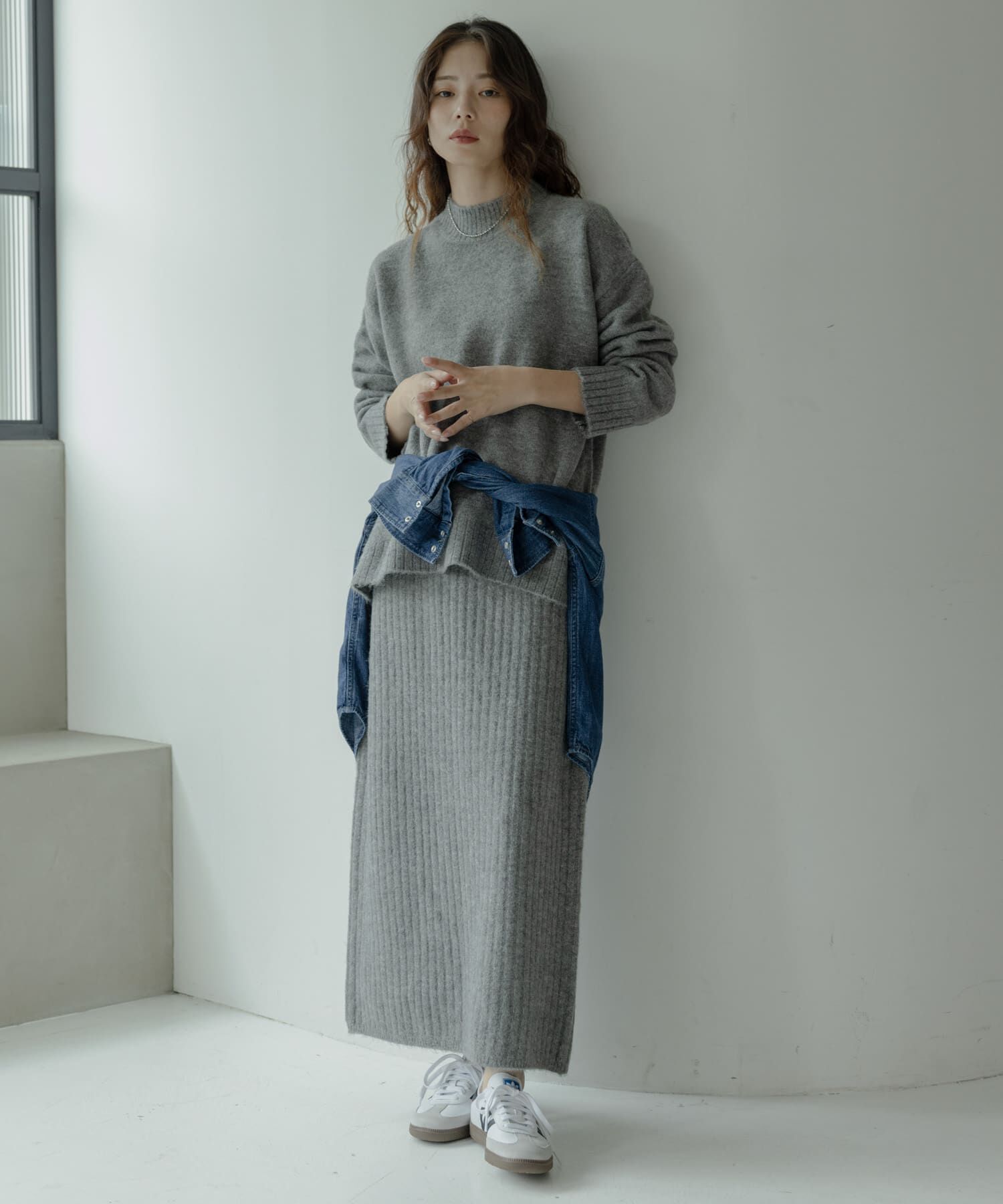 Sonny Label 「『WEB限定』モックネックニット&times;スカートセットアップ」|ワンピース|グレー