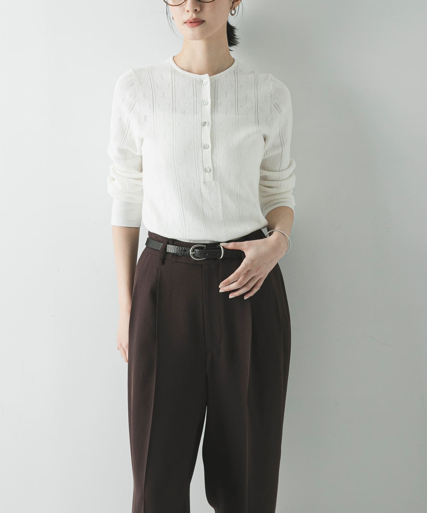 URBAN RESEARCH「パターンメッシュヘンリーネックニット」|ニット・セーター|