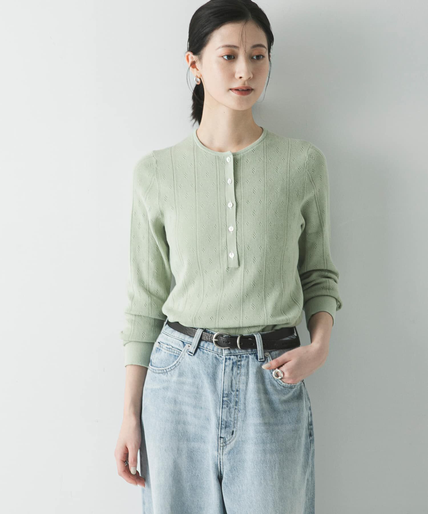 URBAN RESEARCH「パターンメッシュヘンリーネックニット」|ニット・セーター|ミント