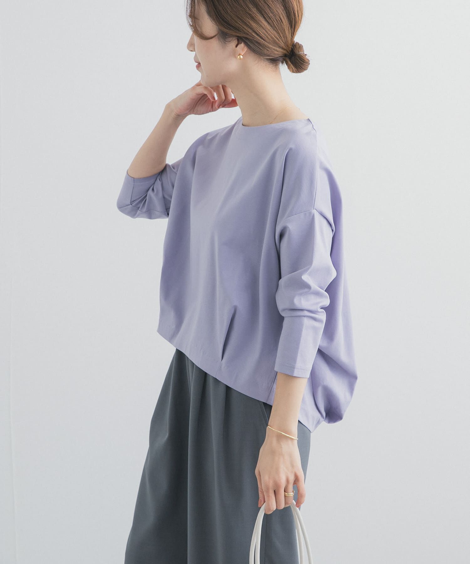 URBAN RESEARCH DOORS「コットンバックタック7分袖プルオーバー」|Tシャツ・カットソー|パープル