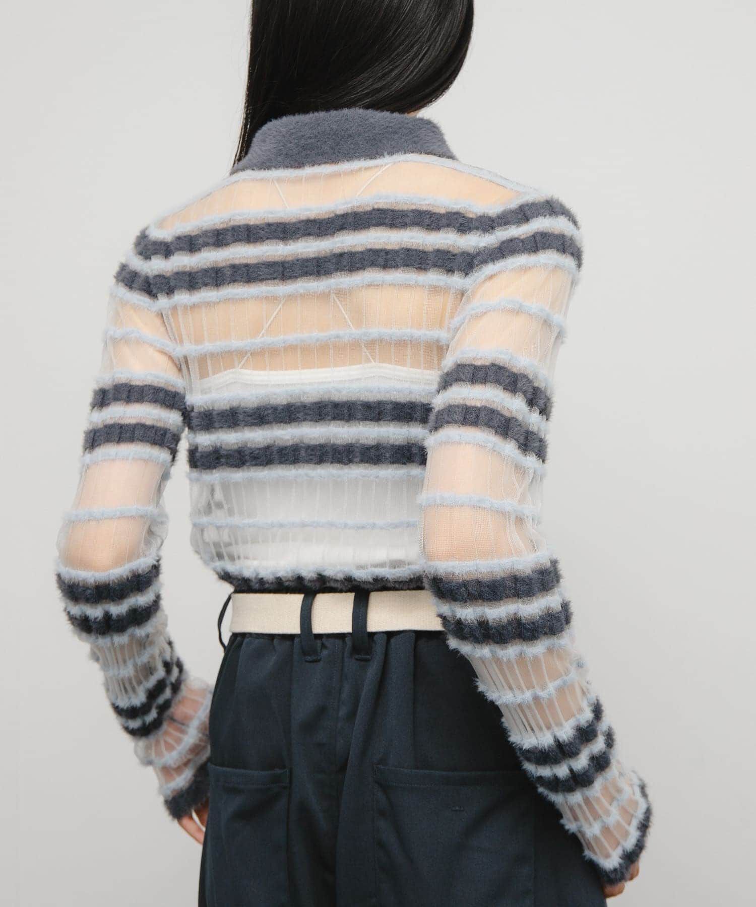  「シアーボーダーフェザーニット」|ニット・セーター|グレー系その他