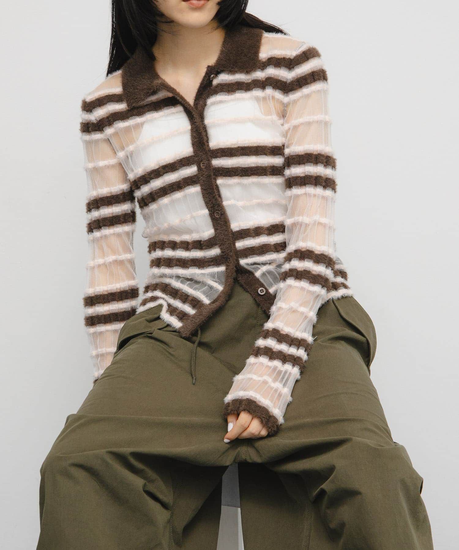  「シアーボーダーフェザーニット」|ニット・セーター|ブラウン系その他