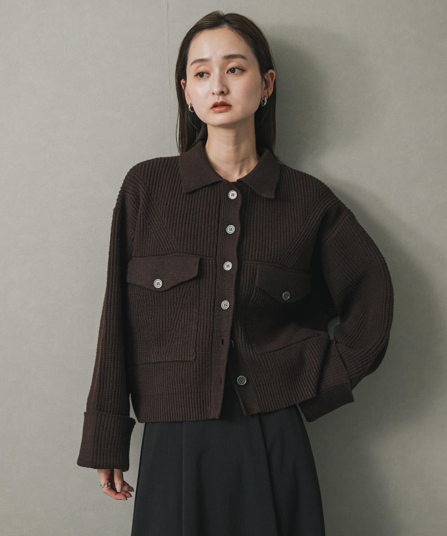 SENSE OF PLACE by URBAN RESEARCH「ニットショートジャケット」|ノーカラーコート|