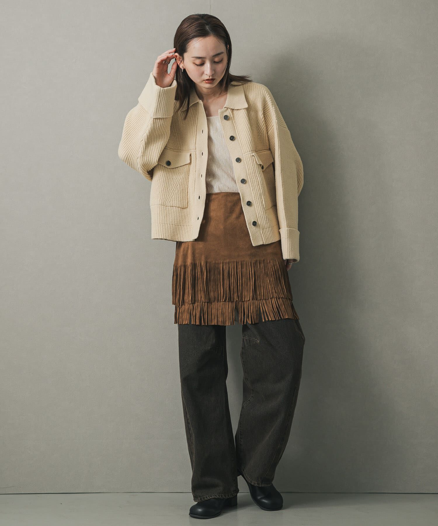 SENSE OF PLACE by URBAN RESEARCH「ニットショートジャケット」|ノーカラーコート|