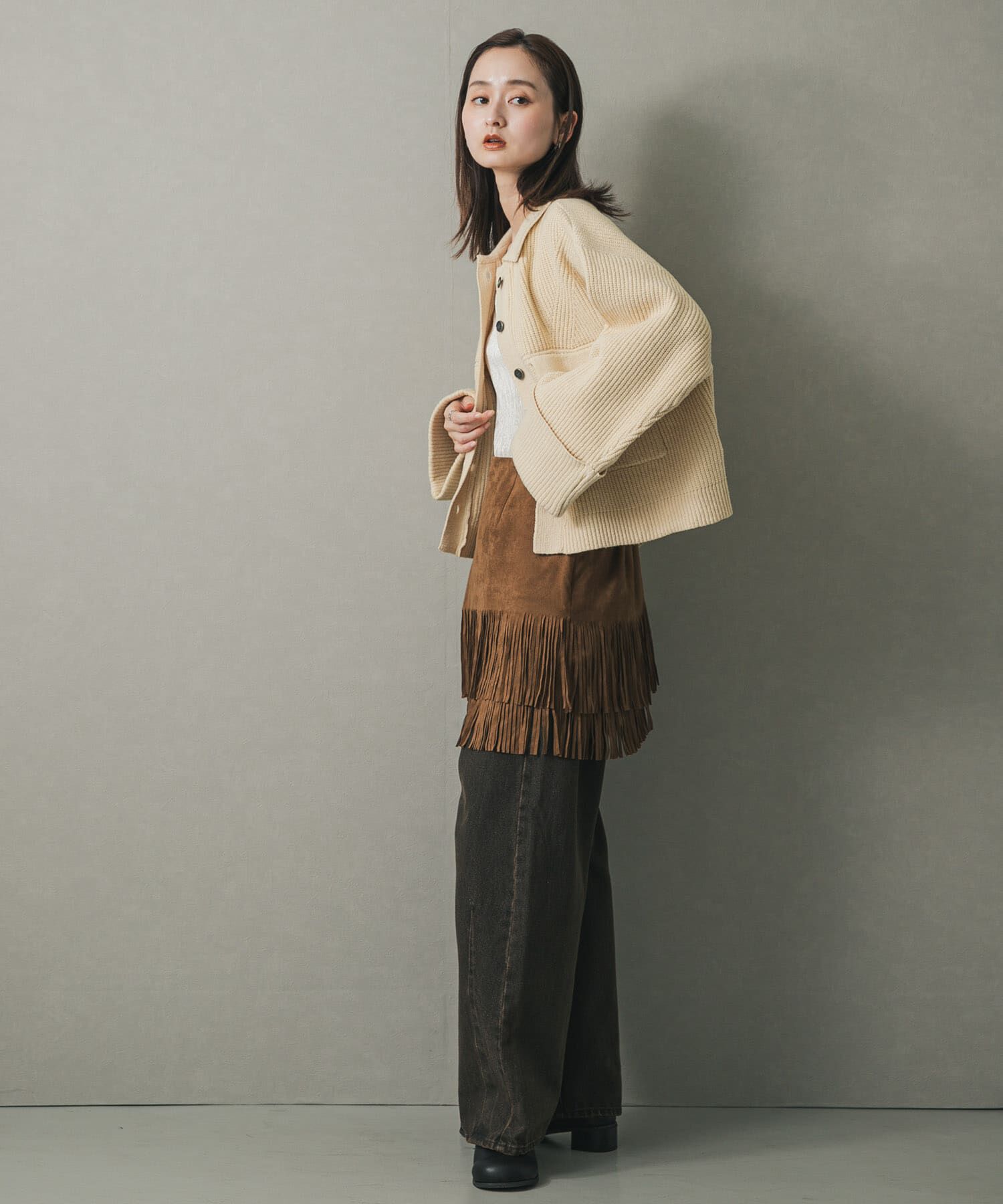 SENSE OF PLACE by URBAN RESEARCH「ニットショートジャケット」|ノーカラーコート|