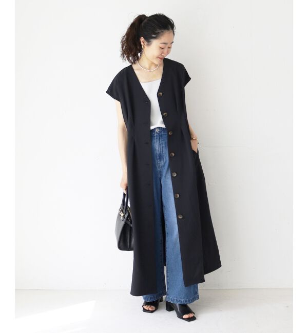  「《WEB限定アイテム》リネンライクフロントボタンワンピース」|ワンピース|ブラック