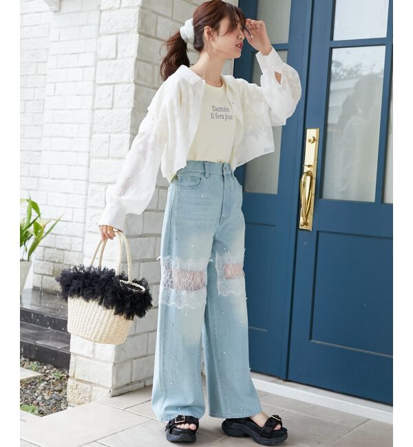  「パール付きクロップドロゴTシャツ」|Tシャツ・カットソー|