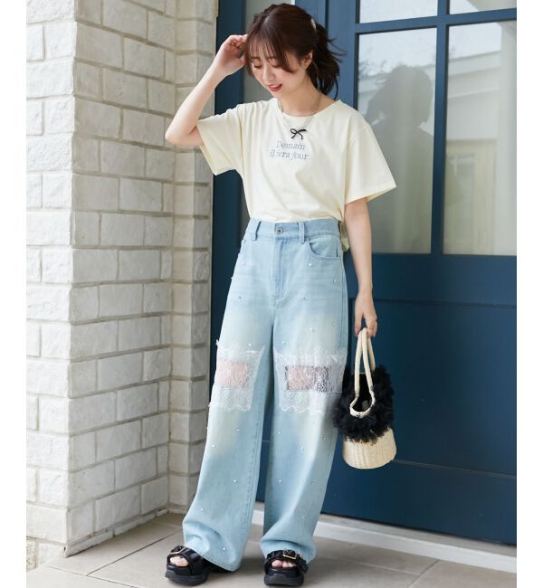  「パール付きクロップドロゴTシャツ」|Tシャツ・カットソー|