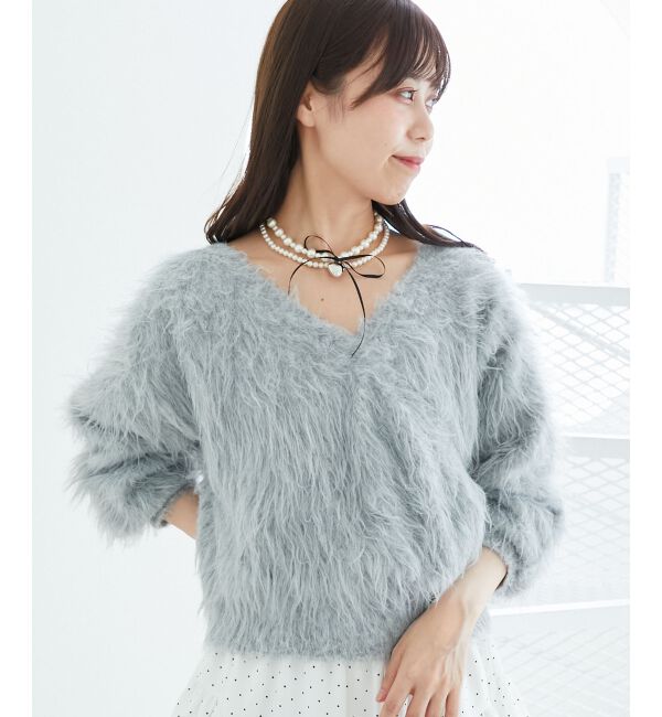  「ふわふわカシュクールニット」|ニット・セーター|L／グレー