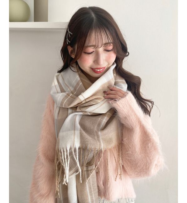  「クリーミータッチチェックストール」|ストール|ベージュ柄