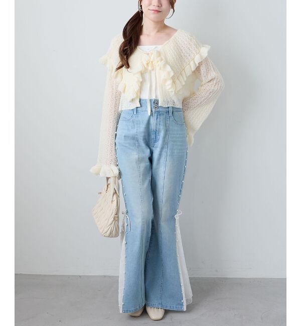  「キャミセットビッグカラーフリルカーデ」|カーディガン|