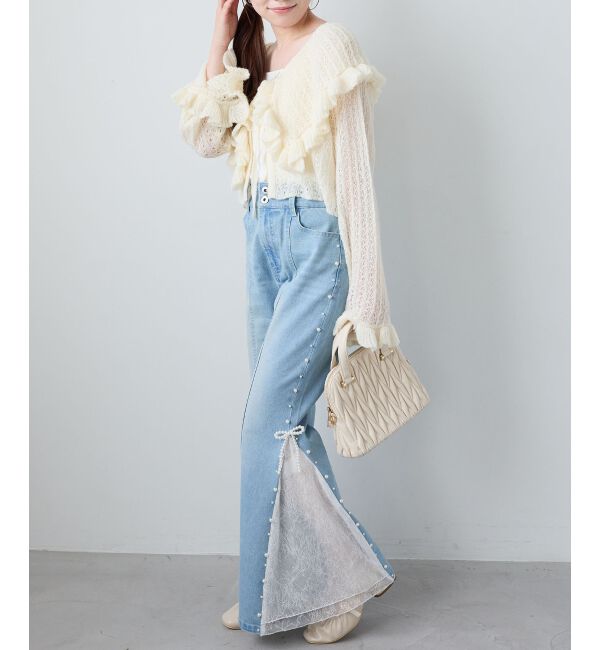  「キャミセットビッグカラーフリルカーデ」|カーディガン|