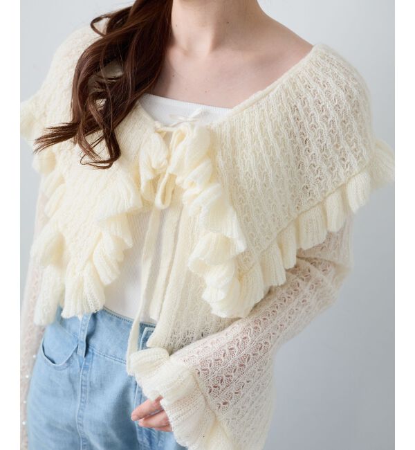  「キャミセットビッグカラーフリルカーデ」|カーディガン|