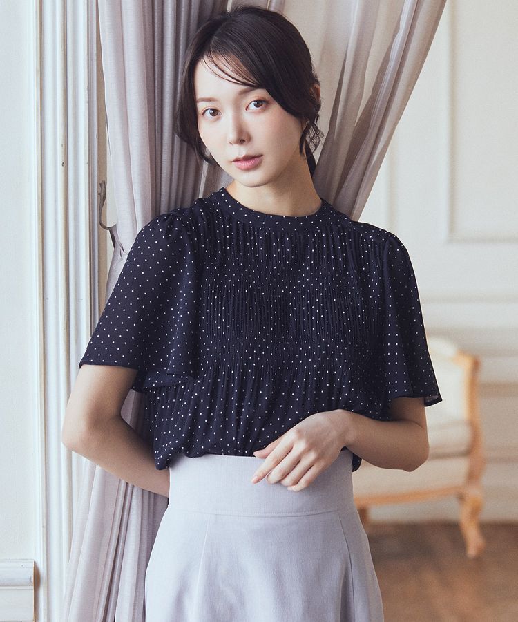earth music&ecology「マジョリカプリーツ半袖ブラウス」|シャツ・ブラウス|Dot Navy