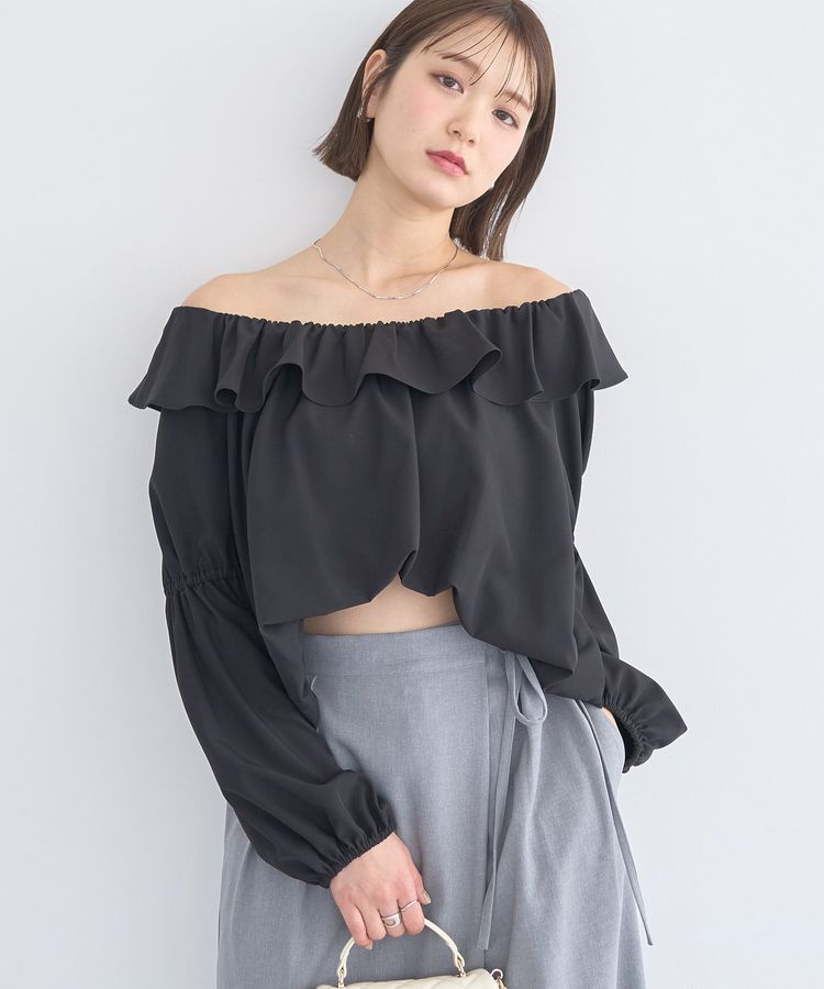 earth music&ecology「2wayオフショルバルーンヘムフリルブラウス」|シャツ・ブラウス|Black