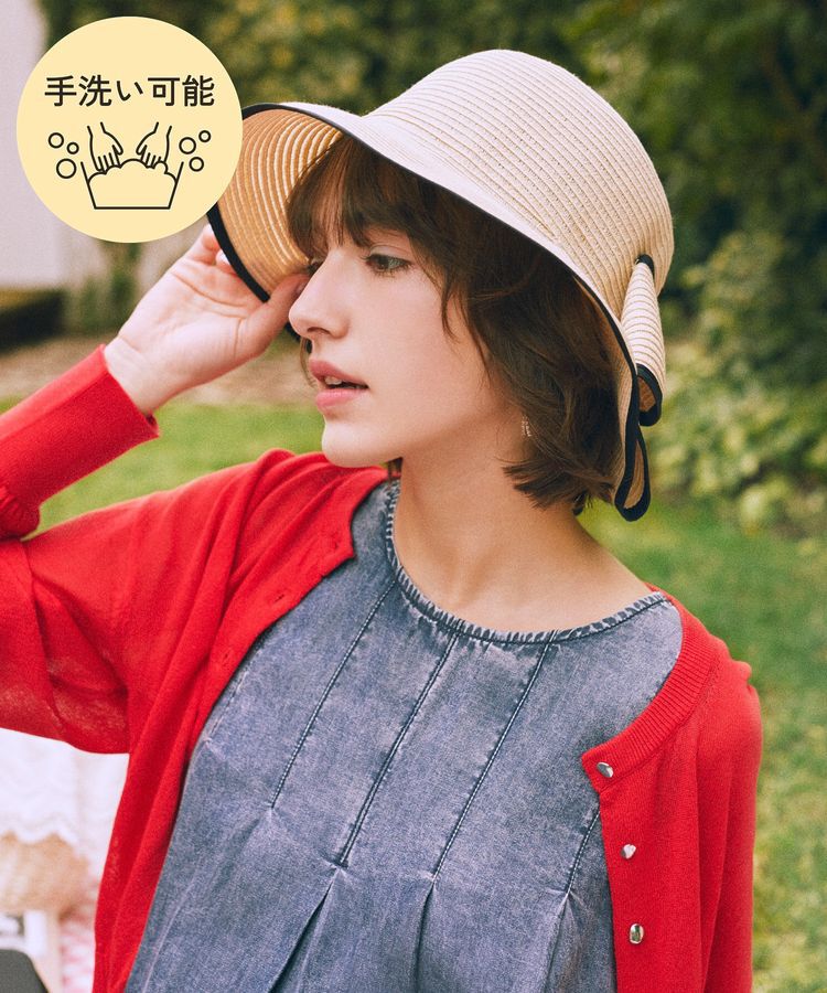 Maison de FLEUR「【手洗い可能】リボンスリットパイピングハット」|その他|ブラック