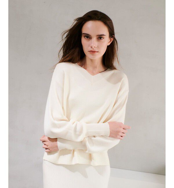 allureville「【セットアップ対応可能】ウールスムース2WAYネックプルオーバー」|ニット・セーター|オフホワイト