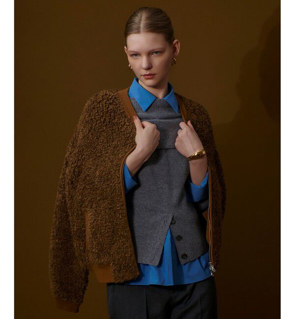 allureville「ニットボアブルゾン」|ブルゾン・スタジャン|キャメル