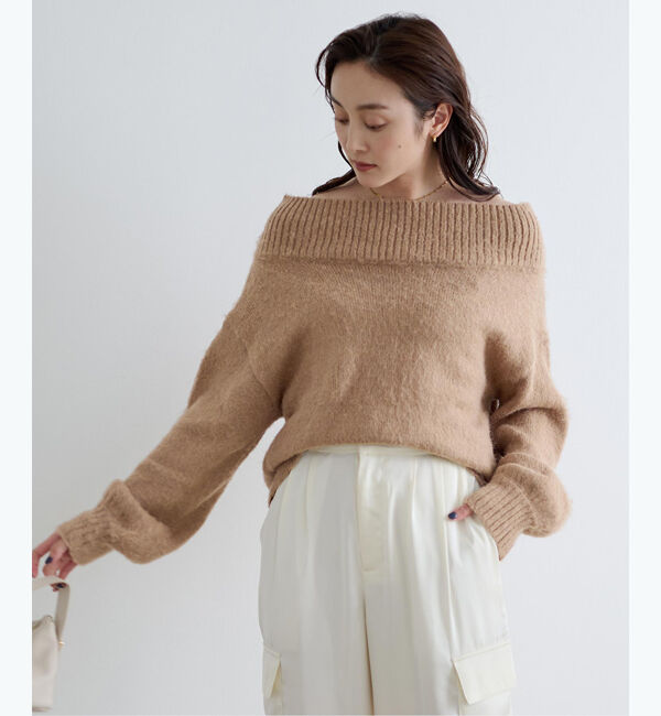ur's「【星玲奈さんコラボアイテム】ウールブレンドオフショルダーニット」|ニット・セーター|モカ