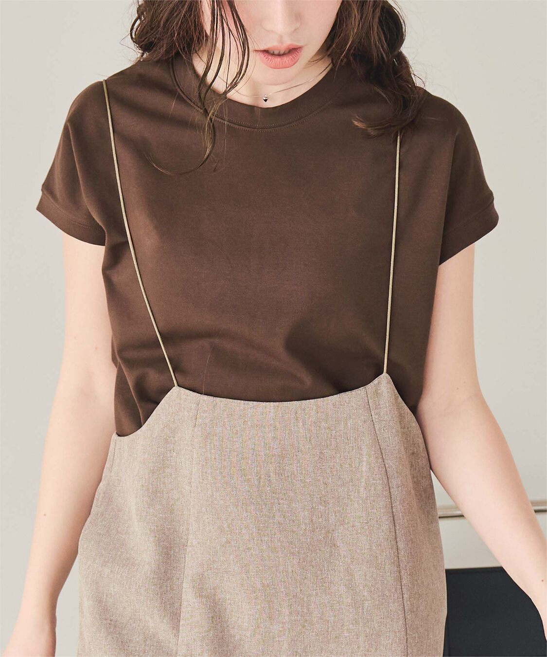 titivate「機能性カットソーフレンチスリーブトップス」|Tシャツ・カットソー|ブラウン