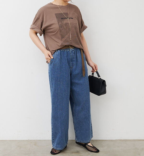  「ベルト付き綿麻デニムパンツ」|デニム|
