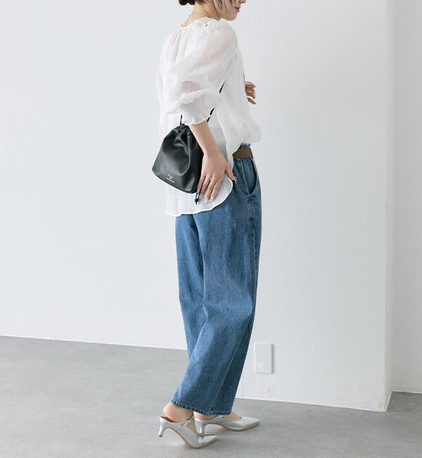  「ベルト付き綿麻デニムパンツ」|デニム|