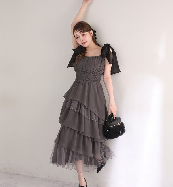  「肩リボンティアードキャミワンピ」|ワンピース|