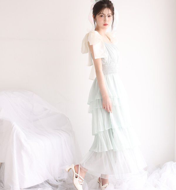  「肩リボンティアードキャミワンピ」|ワンピース|