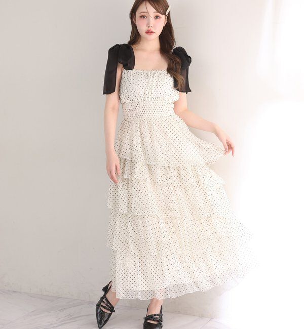  「肩リボンティアードキャミワンピ」|ワンピース|