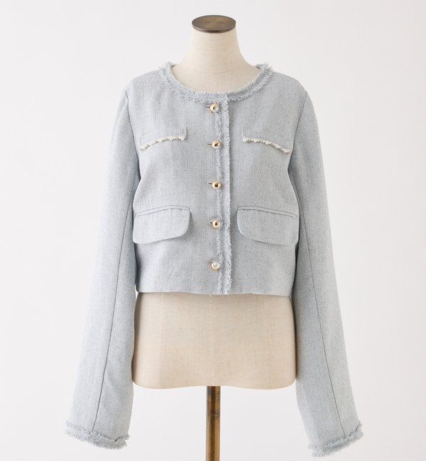  「【miyabi企画】パール釦ツイードノーカラージャケット」|テーラードジャケット|