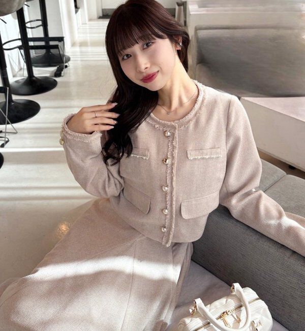  「【miyabi企画】パール釦ツイードノーカラージャケット」|テーラードジャケット|