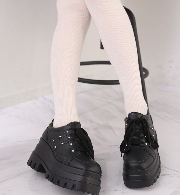  「【ピンク・ブラウン・ブラック】ビジュー付きトリプルソールスニーカー」|その他|