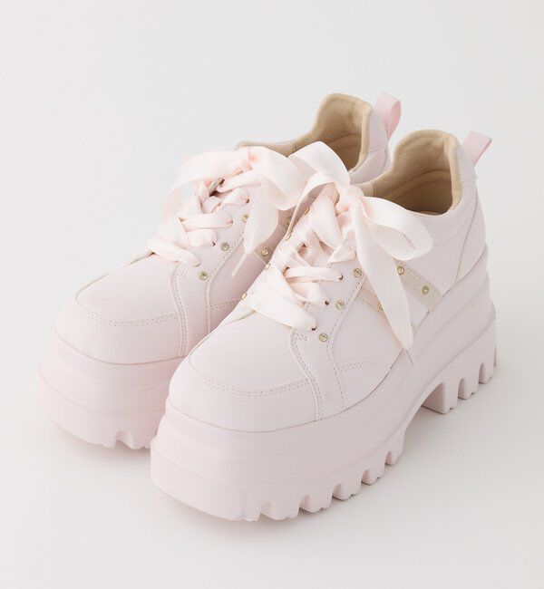  「【ピンク・ブラウン・ブラック】ビジュー付きトリプルソールスニーカー」|その他|