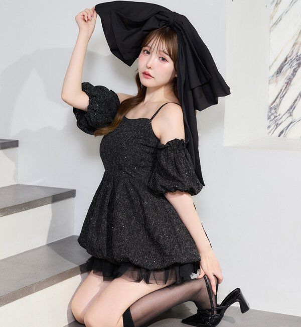  「【Black Ribbon Collection】異素材バルーンミニワンピース」|ワンピース|その他