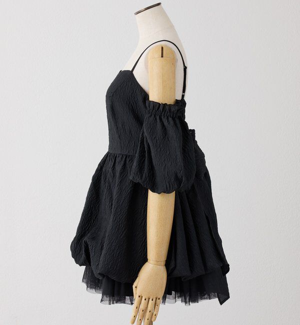 「【Black Ribbon Collection】異素材バルーンミニワンピース」|ワンピース|