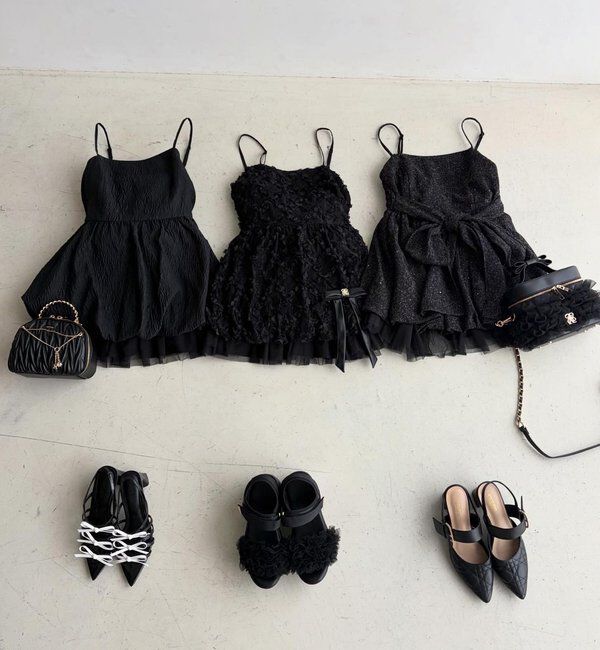  「【Black Ribbon Collection】異素材バルーンミニワンピース」|ワンピース|