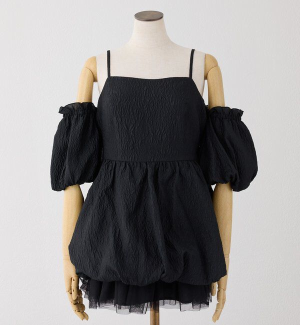  「【Black Ribbon Collection】異素材バルーンミニワンピース」|ワンピース|