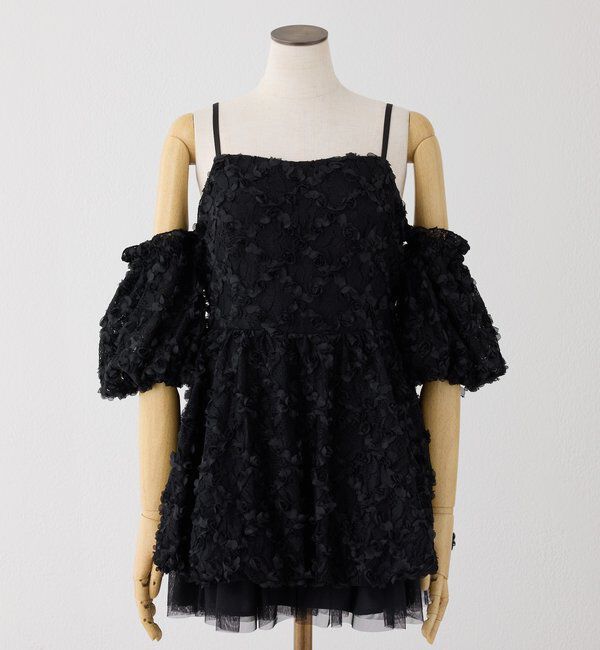 「【Black Ribbon Collection】異素材バルーンミニワンピース」|ワンピース|