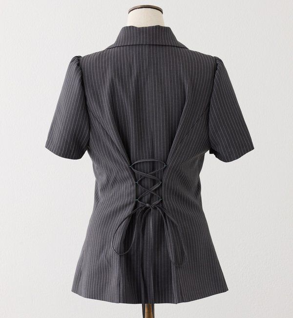  「【セットアップ可能】レースアップ半袖ジャケット／SMサイズ」|ダウンベスト・ベスト|