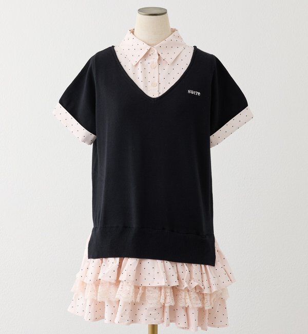  「ニットドッキング半袖シャツチュニック」|ワンピース|