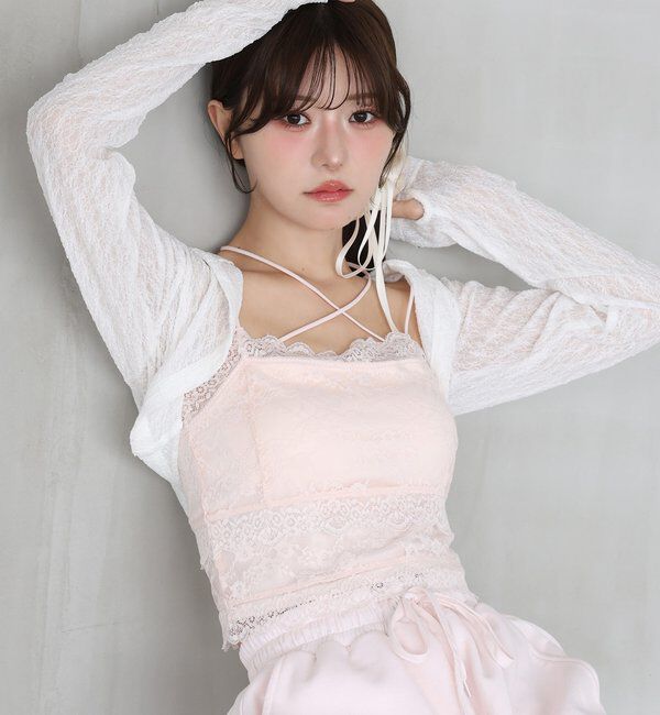  「カップ付きレースキャミソール」|プルオーバー|ピンク