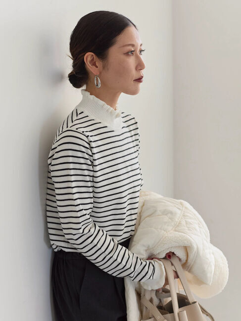 Samansa Mos2 blue「フリル衿ニットプルオーバー」|ニット・セーター|