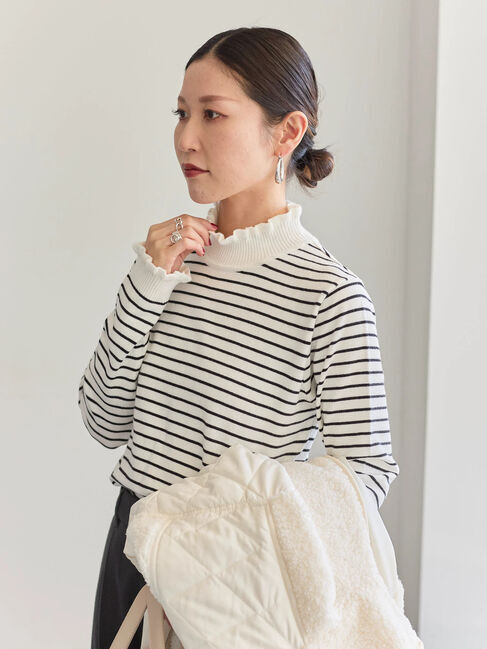 Samansa Mos2 blue「フリル衿ニットプルオーバー」|ニット・セーター|