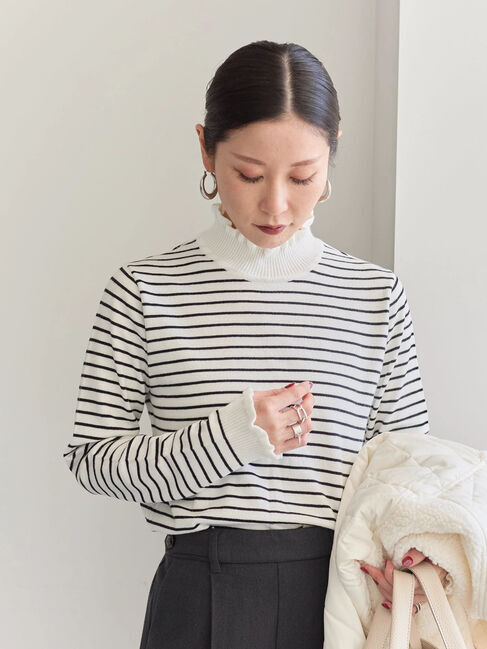 Samansa Mos2 blue「フリル衿ニットプルオーバー」|ニット・セーター|