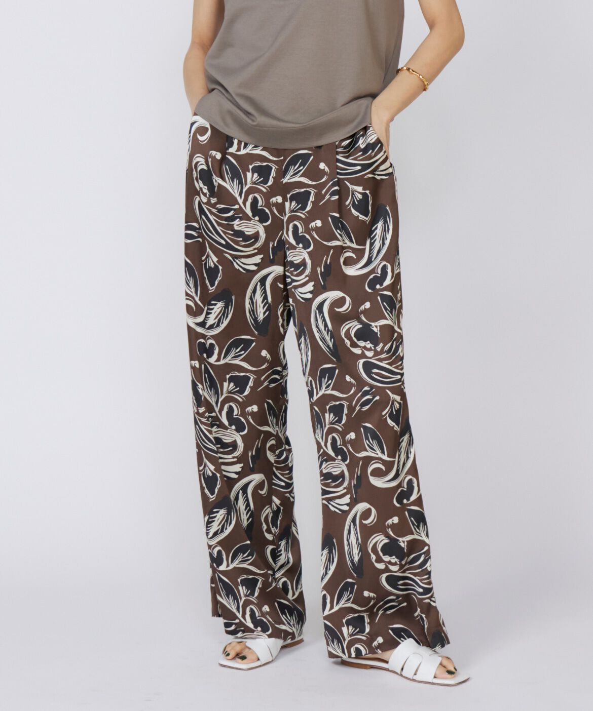 INED「イージーワイドプリントパンツ」|その他|ダークブラウ 4
