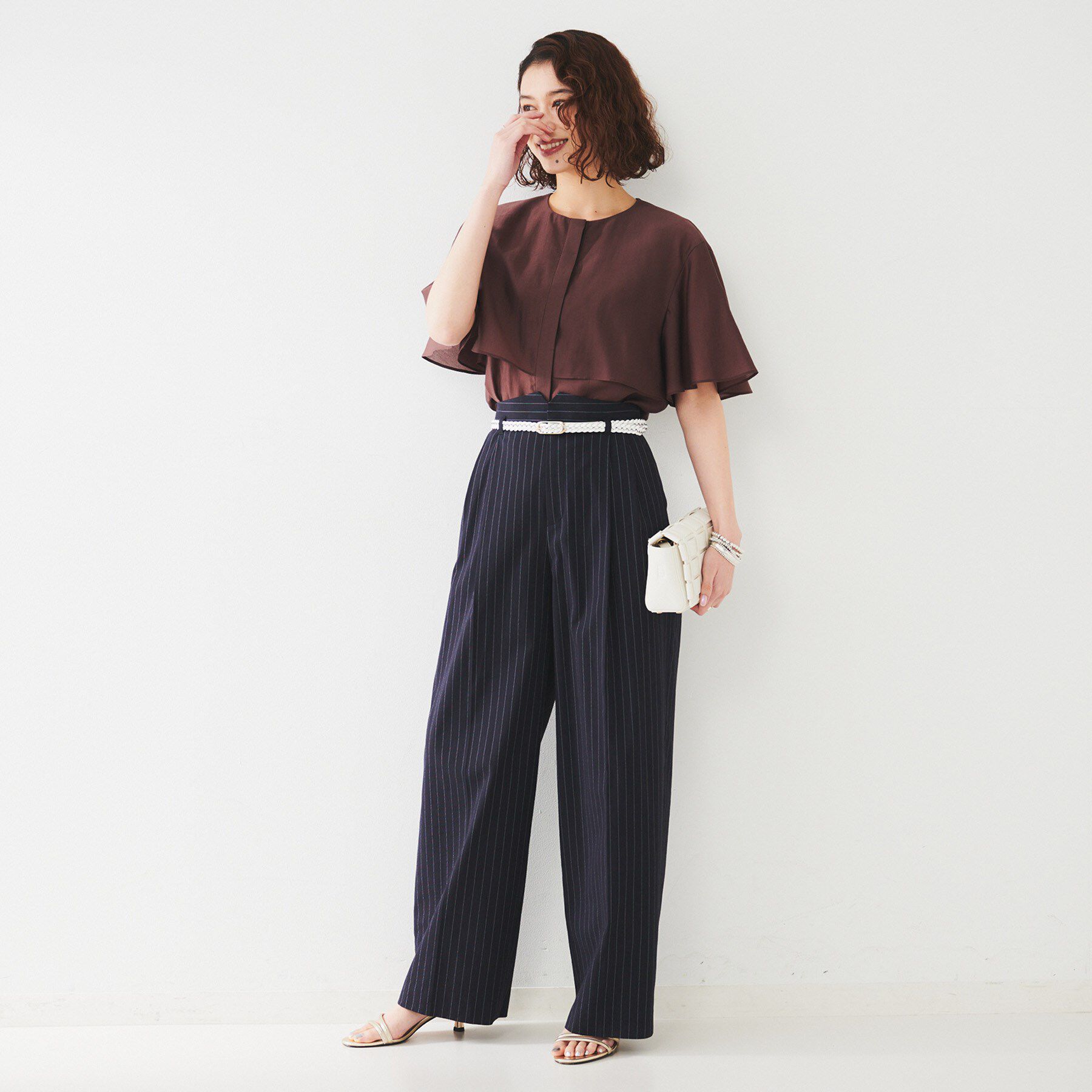 UNTITLED「【セットアップ可能／オンオフ】ラミー混 タックワイドパンツ」|その他|