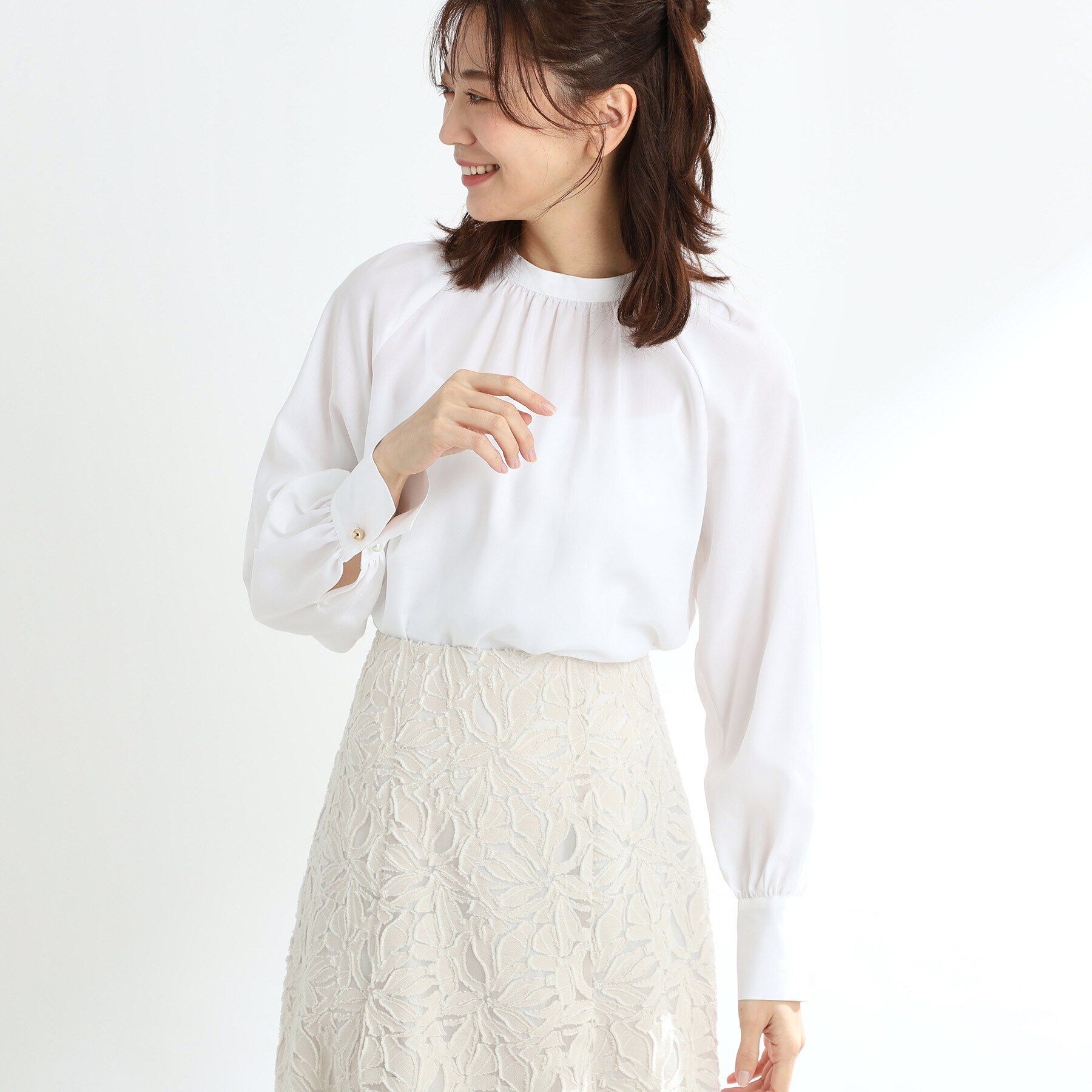 Reflect「【接触冷感／洗える】スタンドネックシャツブラウス」|シャツ・ブラウス|