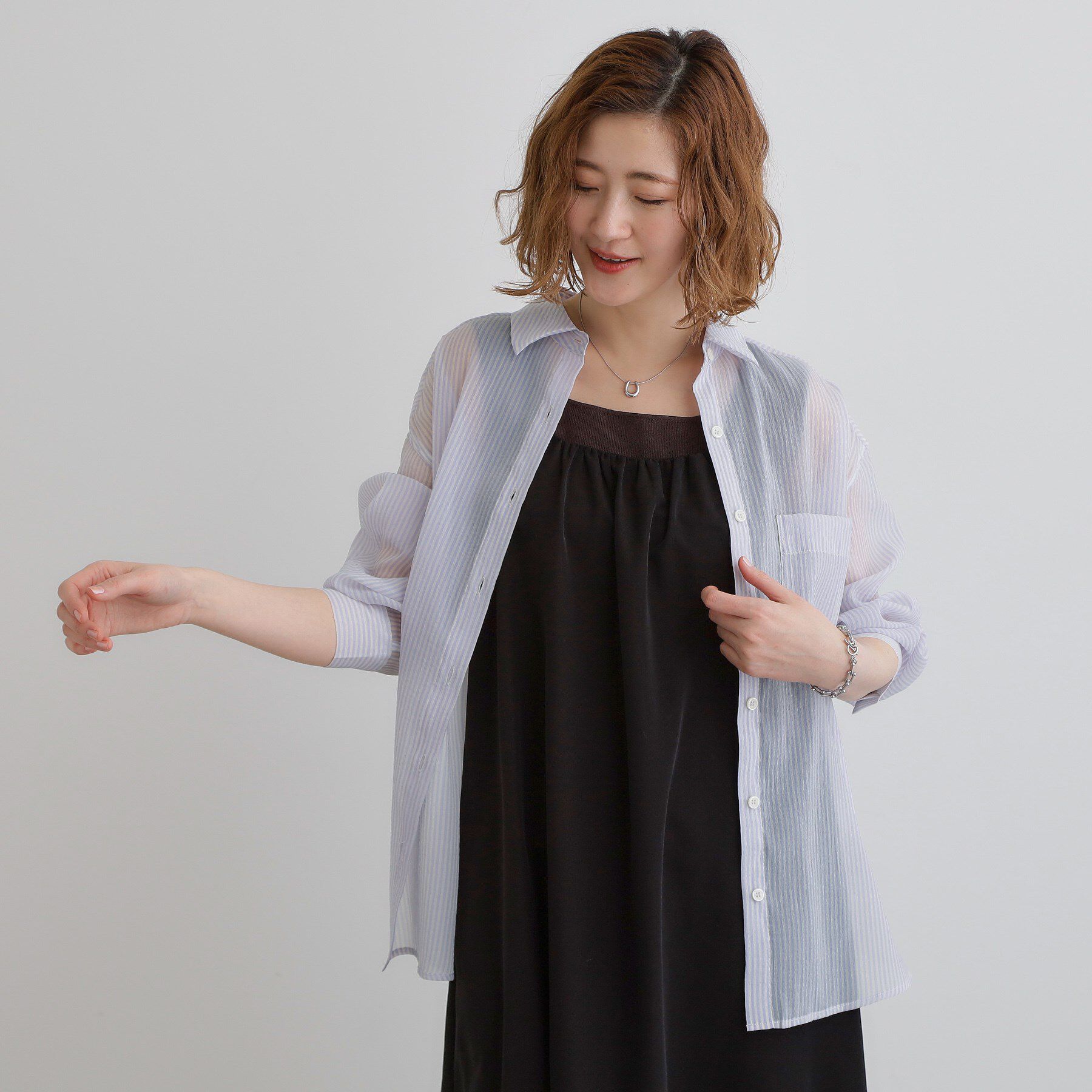 grove「【大人の抜け感スタイル】ストライプアソートシアーオーバーシャツ」|シャツ・ブラウス|